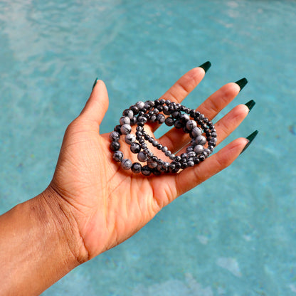 4 mm and 8 mm snowflake obsidian bracelets