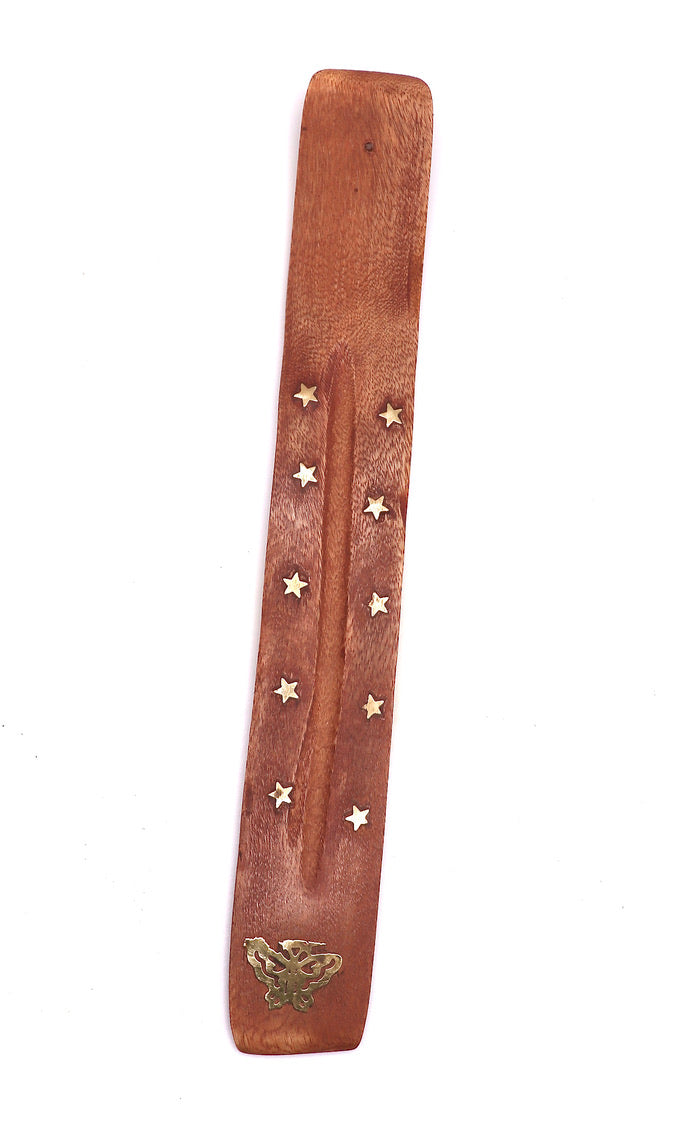Butterfly Wood Incense Burner with brass inlay