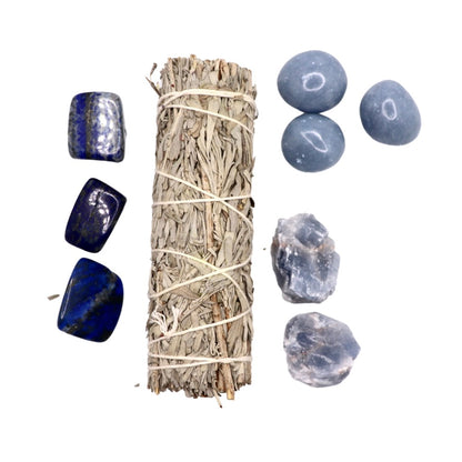 blue sage smudge stick with crystals