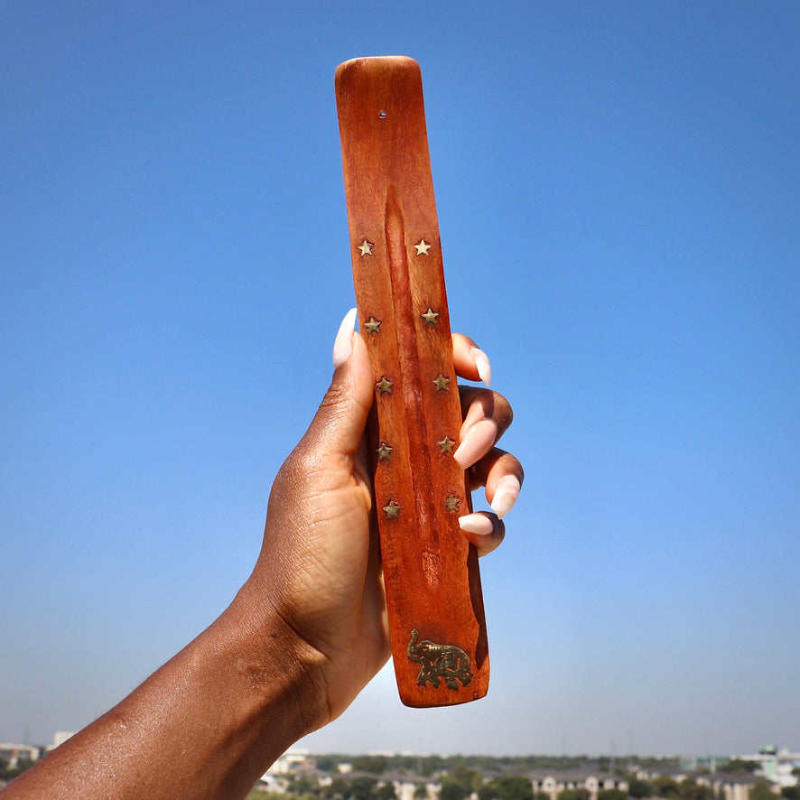 Wood Incense Burner with brass inlay