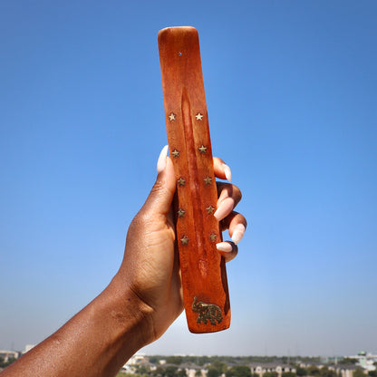 Wood Incense Burner with brass inlay