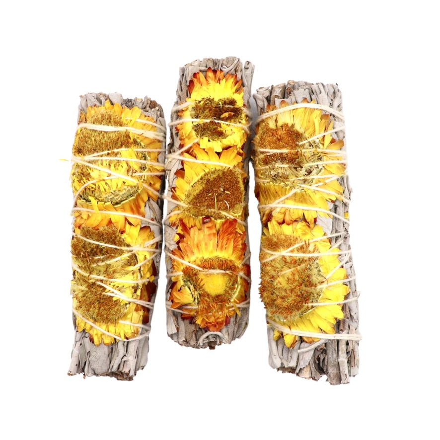 Yellow Sunflowers and White Sage Smudge Stick