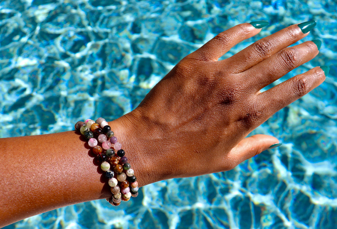 Pink Mix Tourmaline Elastic Bracelet (4 mm or 5-7 mm Round Gemstones)