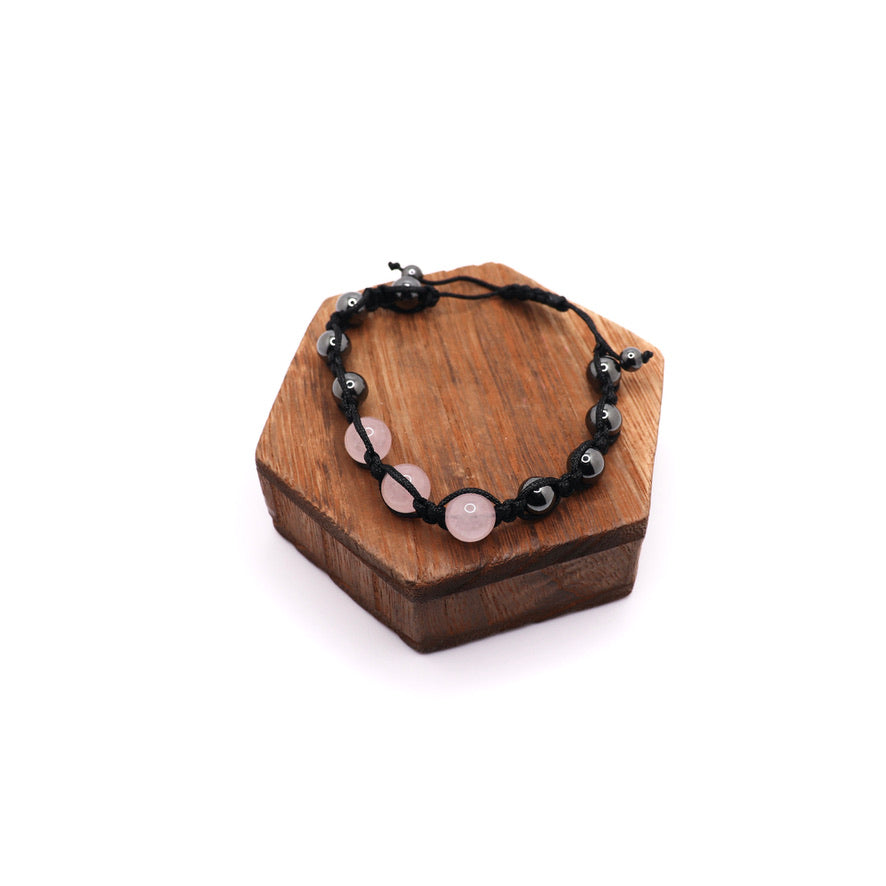 Magnetic Hematite & Rose Quartz Elastic Bracelet