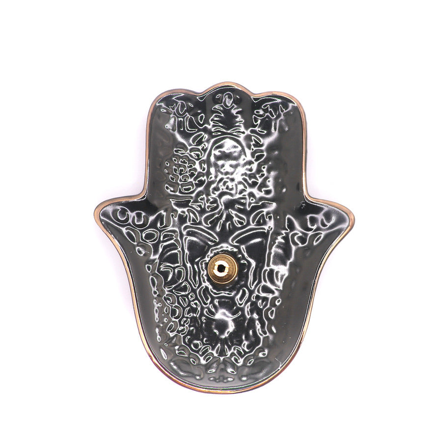 Black and Gold Fatima Hand Ceramic Incense Burner