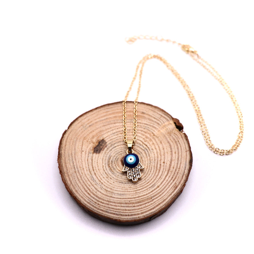 Gold Evil Eye Hand of Fatima Protection Necklace