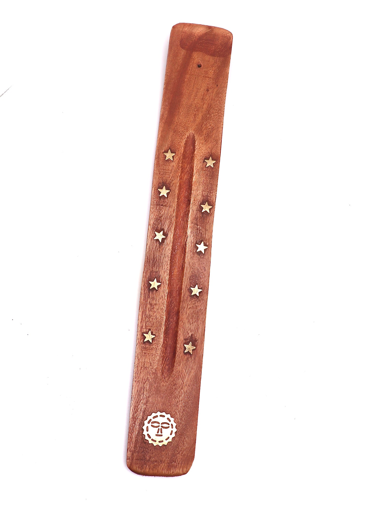 sun Wood Incense Burner with brass inlay