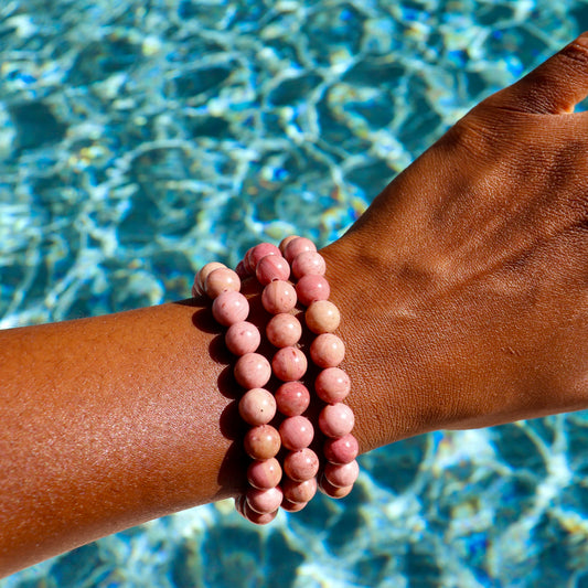 Rhodonite Elastic Bracelet (8 mm Round Gemstones)