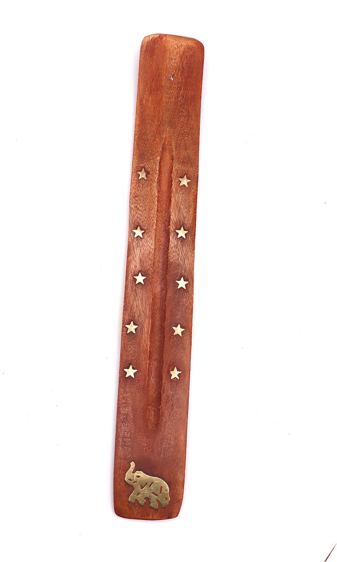 elephant Wood Incense Burner with brass inlay
