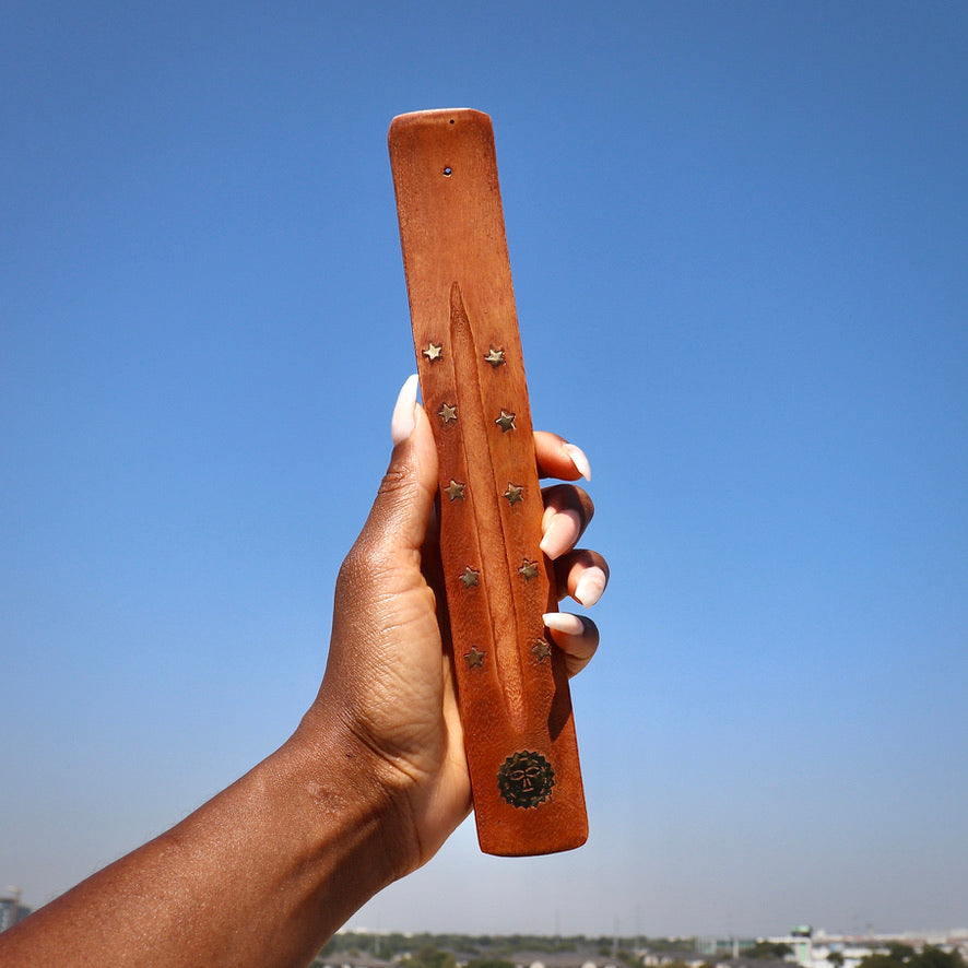 Wood Incense Burner with brass inlay